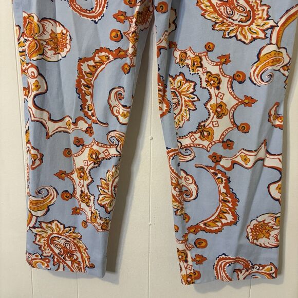 J. McLaughlin Size 12 Mid-rise Slim Fit Dixie Pants Blue Paisley Preppy Coastal - Picture 3 of 11